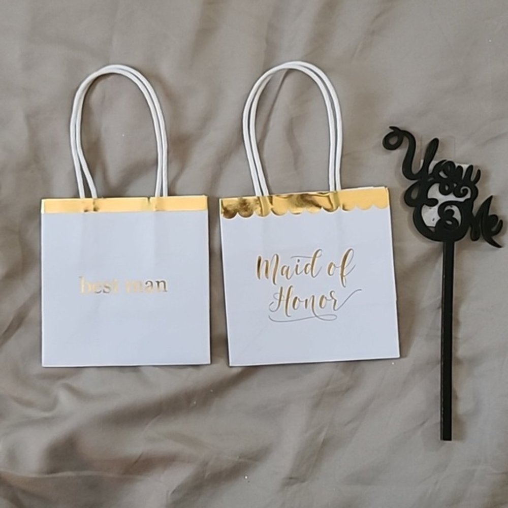 "You & Me " wedding cake Topper & 2 Wedding Gift bags